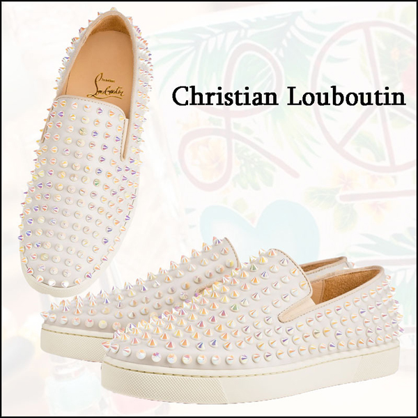 2016新作 ルブタン靴 コピー☆Christian Louboutin Roller Boat スパイク スリッポン カーフ 1160745W061